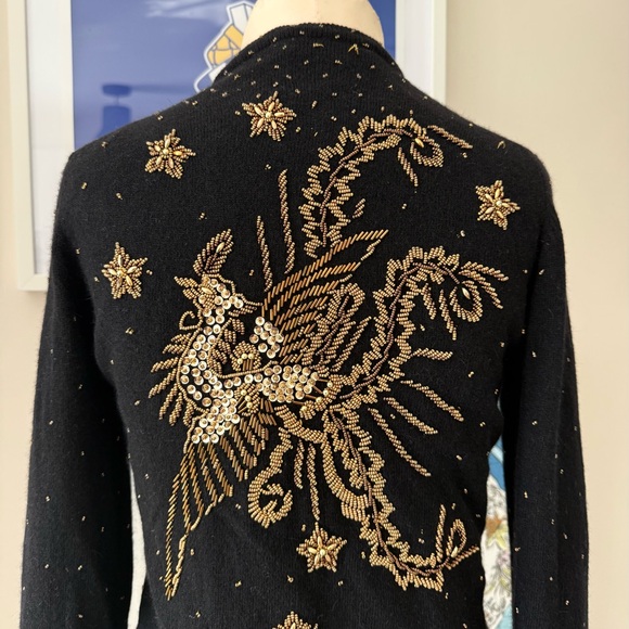 Vintage 70s Gold Beaded Embellished Black Cardigan - S - Picture 3 of 13